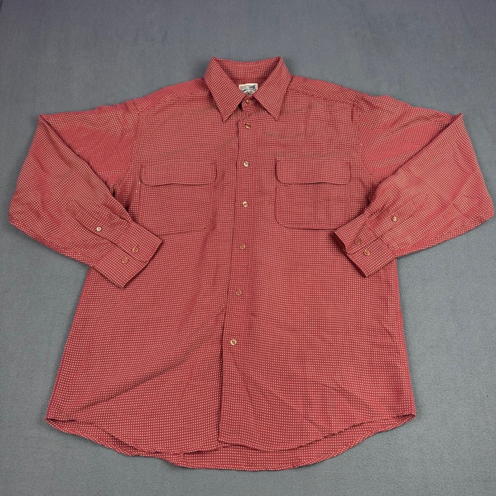 TravelSmith Mens Large Red Micro Pattern Long Sleeve Button Down Shirt 7542